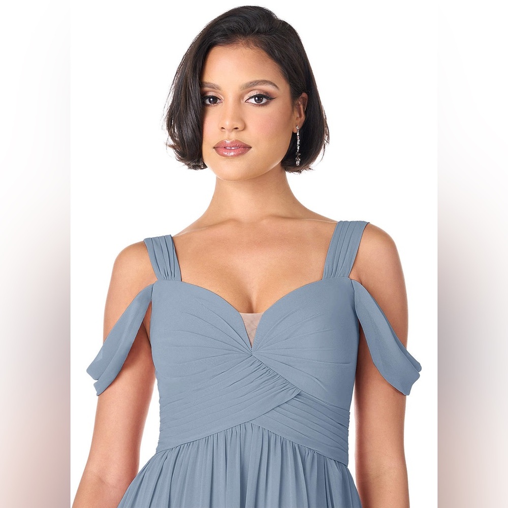 AZAZIE LIANNE Dusty Blue A-Line Off the Shoulder Chiffon Dress - Size A10
